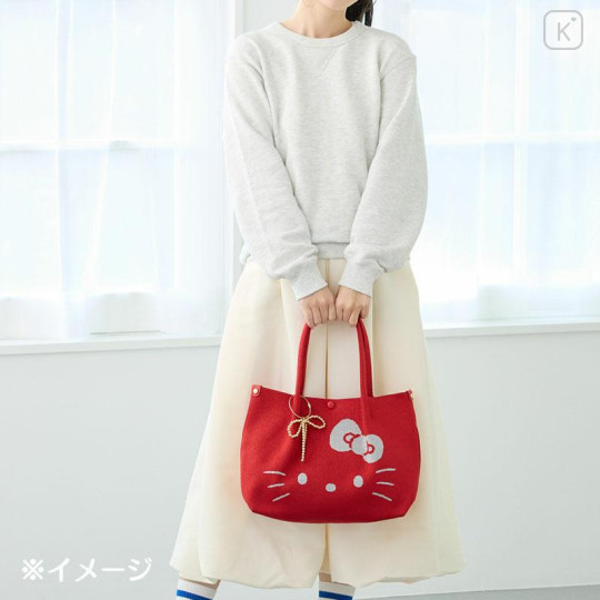 Japan Sanrio Rootote Deli Tote Bag - Hello Kitty : Sparkling Face Red - 6