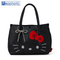 Japan Sanrio Rootote Deli Tote Bag - Hello Kitty : Sparkling Face Black - 1