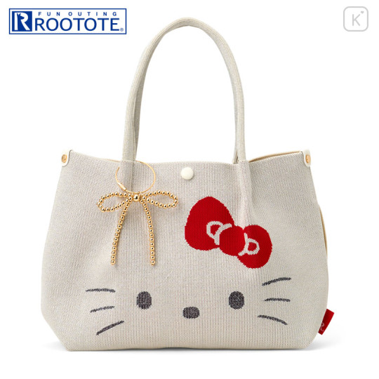 Japan Sanrio Rootote Deli Tote Bag - Hello Kitty : Sparkling Face Ivory - 1