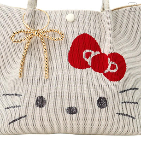 Japan Sanrio Rootote Deli Tote Bag - Hello Kitty : Sparkling Face Ivory - 4