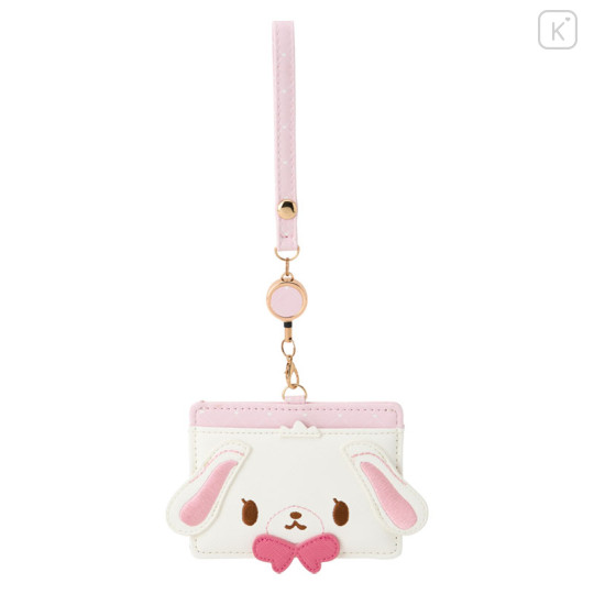 Japan Sanrio Pass Case Card Holder & Reel - Sugarbunnies : Shirousa Face Pink - 1