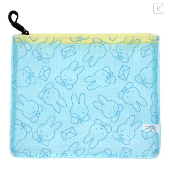 Japan Miffy Clear Flat Pouch - Miffy : Writing Light Blue - 1