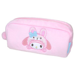 Japan Sanrio Twin Fluffy Plush Pen Case - My Melody : Cheers Banzai Series Rabbit