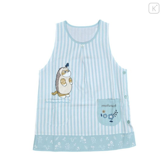 Japan Mofusand Apron - Hedgehog Cat & Butterfly Blue Stripe - 1