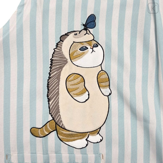 Japan Mofusand Apron - Hedgehog Cat & Butterfly Blue Stripe - 3
