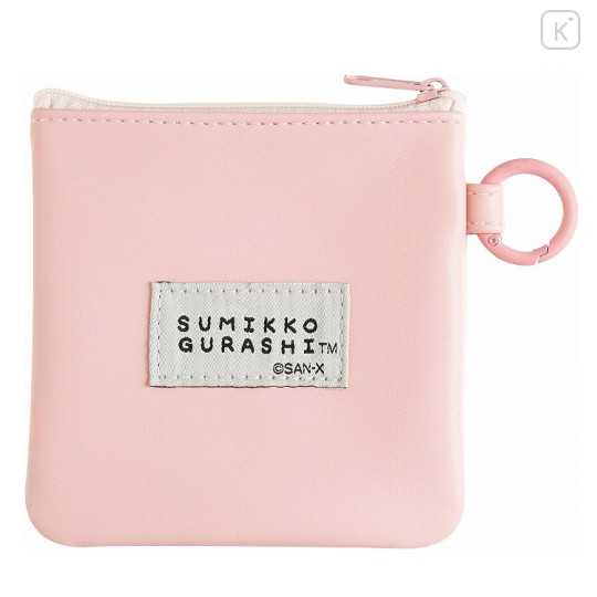 Japan San-X Mini Flat Pouch Multi-Case with Carabiner - Sumikko Gurashi : Sumikko's Favorite Shirokuma Light Pink - 2