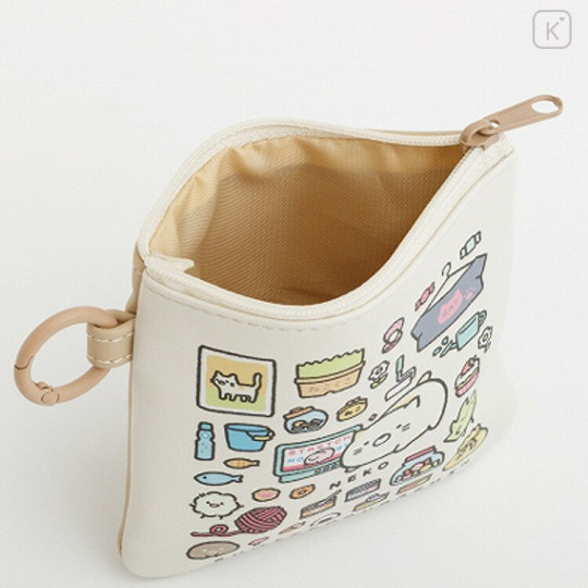 Japan San-X Mini Flat Pouch Multi-Case with Carabiner - Sumikko Gurashi : Sumikko's Favorite Neko Light Yellow - 3