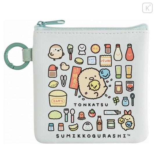 Japan San-X Mini Flat Pouch Multi-Case with Carabiner - Sumikko Gurashi : Sumikko's Favorite Tonkatsu Fried Pork & Ebifurai - 1