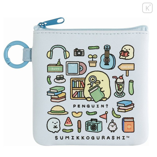 Japan San-X Mini Flat Pouch Multi-Case with Carabiner - Sumikko Gurashi : Sumikko's Favorite Penguin? - 1