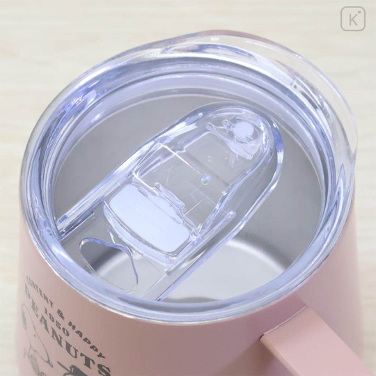 Japan Peanuts Stainless Steel Mug with Lid - Snoopy : Brother Olaf Pale Pink - 3