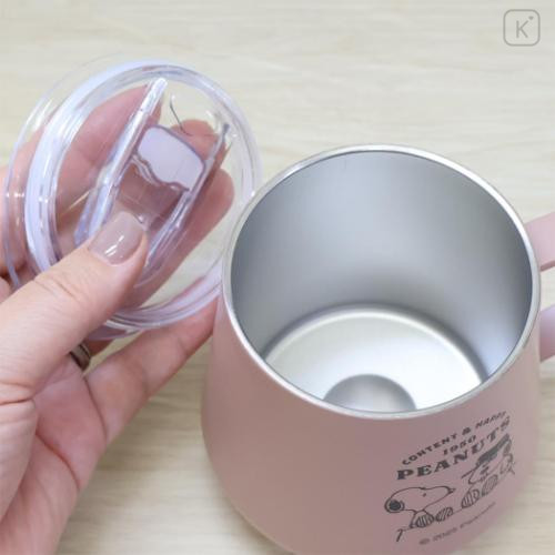 Japan Peanuts Stainless Steel Mug with Lid - Snoopy : Brother Olaf Pale Pink - 4