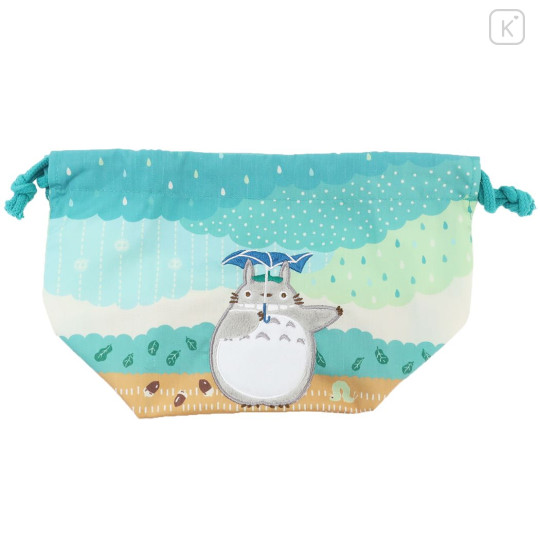 Japan Ghibli Drawstring Pouch & Lunch Bag - My Neighbor Totoro : Rainning Blue Green - 1