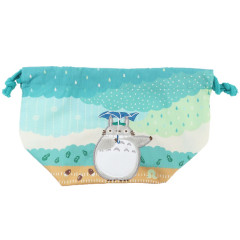 Japan Ghibli Drawstring Pouch & Lunch Bag - My Neighbor Totoro : Rainning Blue Green