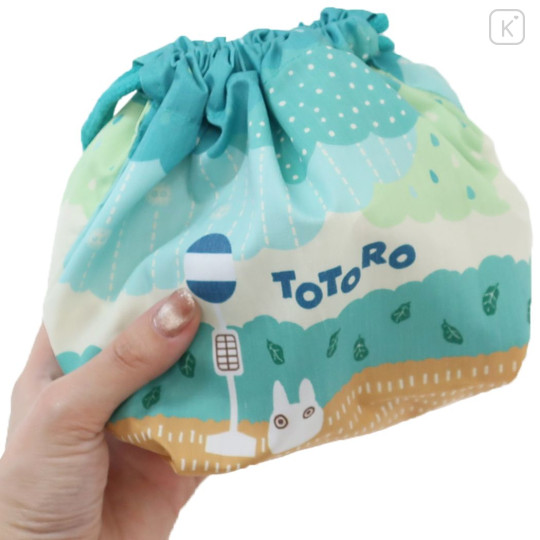 Japan Ghibli Drawstring Pouch & Lunch Bag - My Neighbor Totoro : Rainning Blue Green - 3