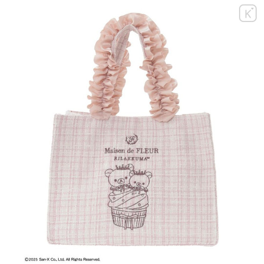 Japan San-X Maison de FLEUR Frill Handle Square Tote Bag - Korilakkuma & Rilakkuma : 6th Collaboration Pink - 1
