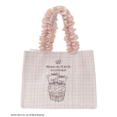 Japan San-X Maison de FLEUR Frill Handle Square Tote Bag - Korilakkuma & Rilakkuma : 6th Collaboration Pink
