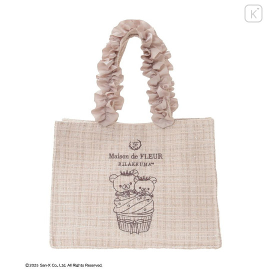 Japan San-X Maison de FLEUR Frill Handle Square Tote Bag - Korilakkuma & Rilakkuma : 6th Collaboration Beige - 1