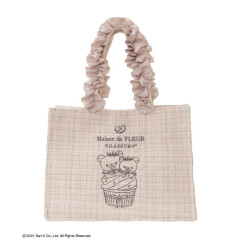 Japan San-X Maison de FLEUR Frill Handle Square Tote Bag - Korilakkuma & Rilakkuma : 6th Collaboration Beige