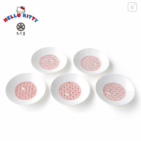 Japan Sanrio Tachikichi Auspicious Small Plate Set - Hello Kitty : Red - 1