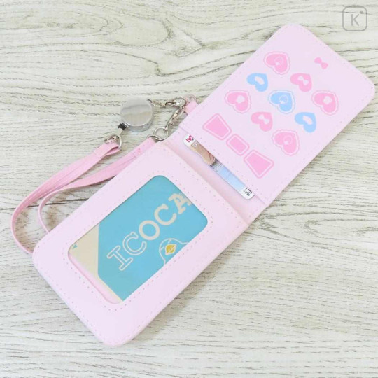 Japan Heisei Retro Pass Case Card Holder & Reel - Magical Berry Rabbit Pink - 3