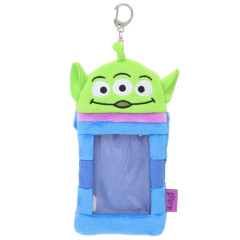 Japan Disney Photo Holder Card Case Keychain - Toy Story Little Green Men Aliens : Fluffy Face