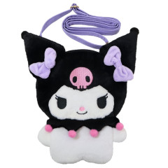 Japan Sanrio Plush Pochette Crossbody Shoulder Bag - Kuromi : Purple Ribbon