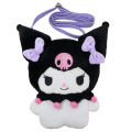 Japan Sanrio Plush Pochette Crossbody Shoulder Bag - Kuromi : Purple Ribbon - 1