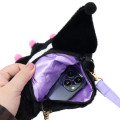 Japan Sanrio Plush Pochette Crossbody Shoulder Bag - Kuromi : Purple Ribbon - 3