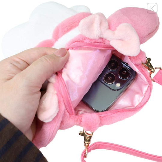 Japan Sanrio Plush Pochette Crossbody Shoulder Bag - My Melody : Pink Ribbon - 3
