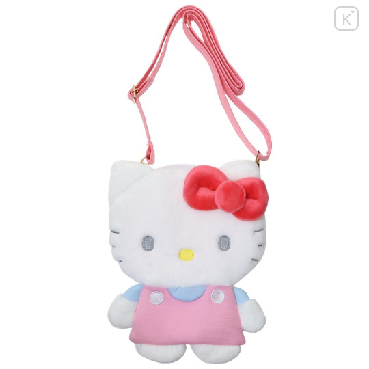 Japan Sanrio Plush Pochette Crossbody Shoulder Bag - Hello Kitty : Pink Dress - 1