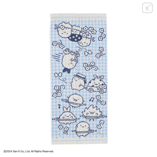 Japan San-X Jacquard Face Towel - Sumikko Gurashi : Playground Gingham Blue - 1