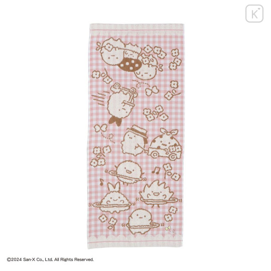 Japan San-X Jacquard Face Towel - Sumikko Gurashi : Playground Gingham Pink - 1