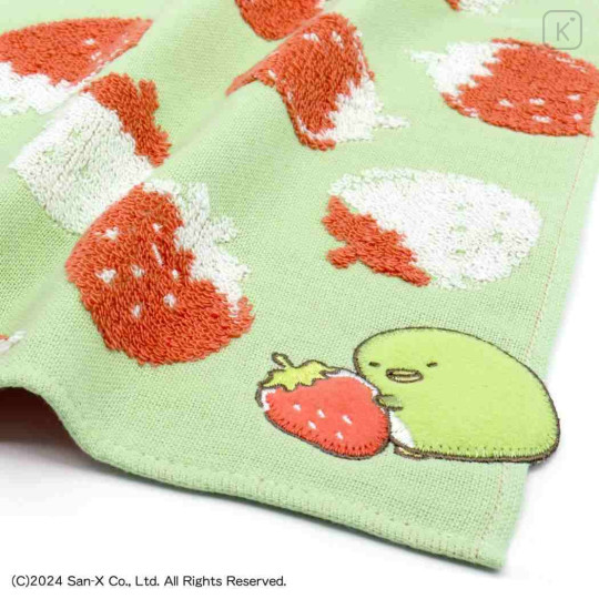 Japan San-X Gauze Towel Handkerchief - Sumikko Gurashi : Penguin? Strawberry Green - 2