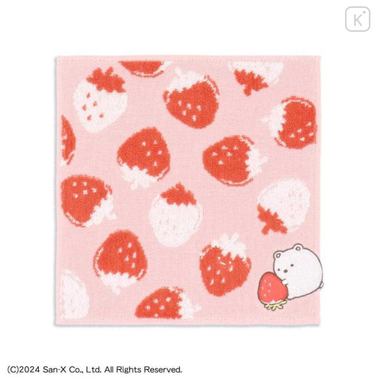 Japan San-X Gauze Towel Handkerchief - Sumikko Gurashi : Shirokuma Strawberry Pink - 1