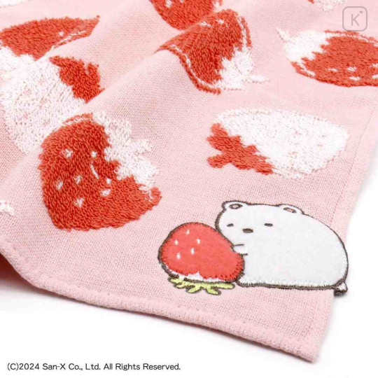 Japan San-X Gauze Towel Handkerchief - Sumikko Gurashi : Shirokuma Strawberry Pink - 2