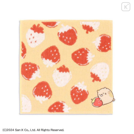 Japan San-X Gauze Towel Handkerchief - Sumikko Gurashi : Neko Strawberry Orange - 1