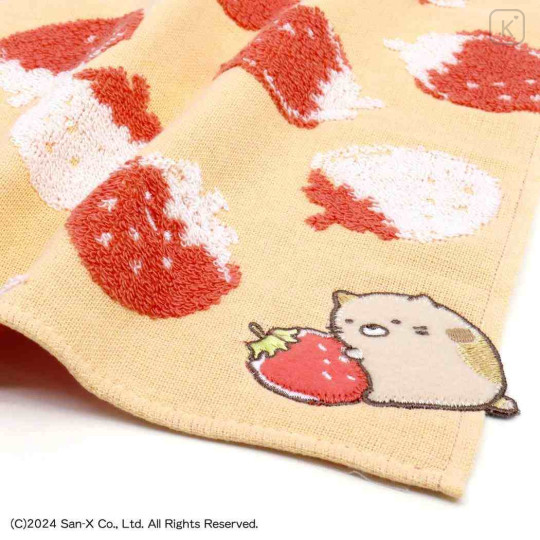 Japan San-X Gauze Towel Handkerchief - Sumikko Gurashi : Neko Strawberry Orange - 2