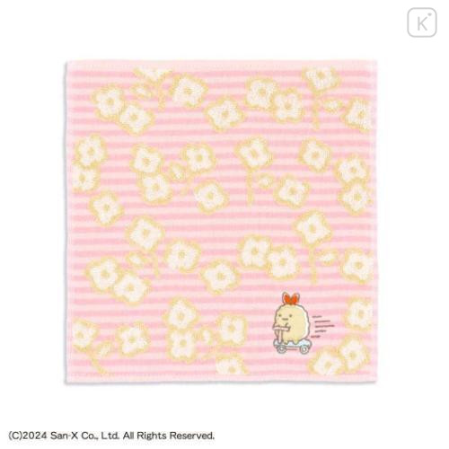 Japan San-X Gauze Towel Handkerchief - Sumikko Gurashi : Ebifurai no Shippo Fried Shrimp Tail Flower Pink - 1