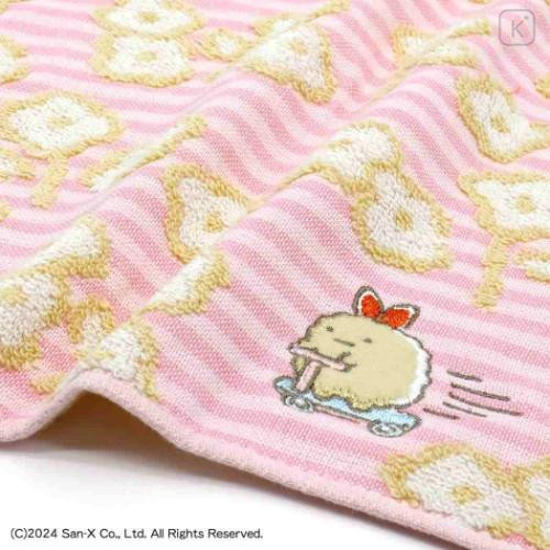 Japan San-X Gauze Towel Handkerchief - Sumikko Gurashi : Ebifurai no Shippo Fried Shrimp Tail Flower Pink - 2