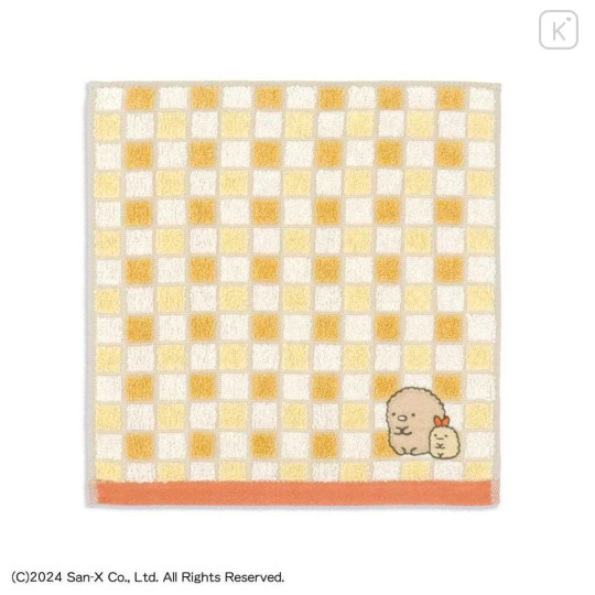 Japan San-X Gauze Towel Handkerchief - Sumikko Gurashi : Tonkatsu Fried Pork & Ebifurai no Shippo Fried Shrimp Tail Grid - 1