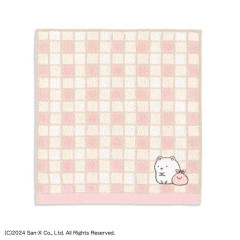 Japan San-X Gauze Towel Handkerchief - Sumikko Gurashi : Shirokuma & Furoshiki Grid Pink