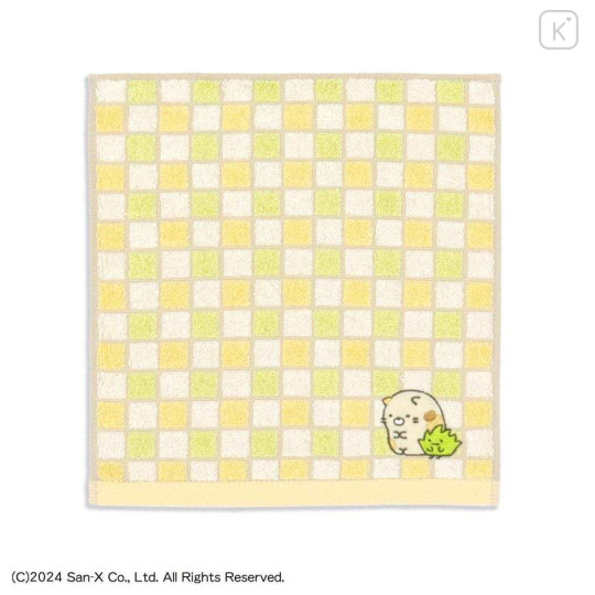 Japan San-X Gauze Towel Handkerchief - Sumikko Gurashi : Neko & Zassou Grid Orange - 1