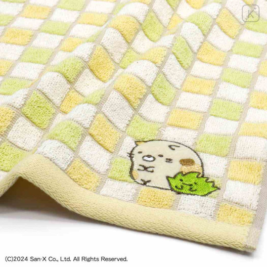 Japan San-X Gauze Towel Handkerchief - Sumikko Gurashi : Neko & Zassou Grid Orange - 2