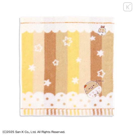 Japan San-X Mini Towel Handkerchief - Sumikko Gurashi : Tonkatsu Fried Pork & Ebifurai no Shippo Fried Shrimp Tail Baby Star - 1