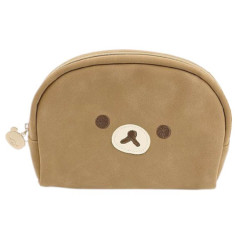 Japan San-X Round Pouch - Rilakkuma : Face Brown Flocked