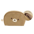 Japan San-X Round Pouch - Rilakkuma : Face Brown Flocked - 2