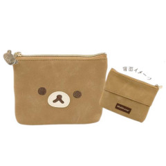 Japan San-X Pouch & Tissue Case - Rilakkuma : Face Brown Flocked