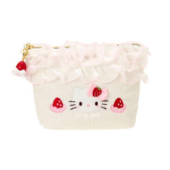 Japan Sanrio Original Frill Cosmetic Pouch - Hello Kitty : Strawberry Whipped Cake