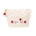 Japan Sanrio Original Frill Cosmetic Pouch - Hello Kitty : Strawberry Whipped Cake - 1