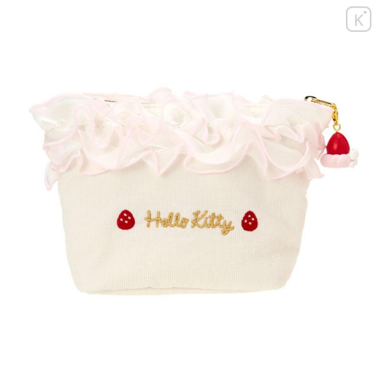 Japan Sanrio Original Frill Cosmetic Pouch - Hello Kitty : Strawberry Whipped Cake - 2